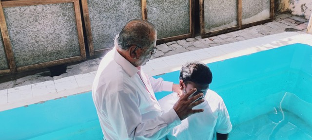 Water baptism in the church baptistry