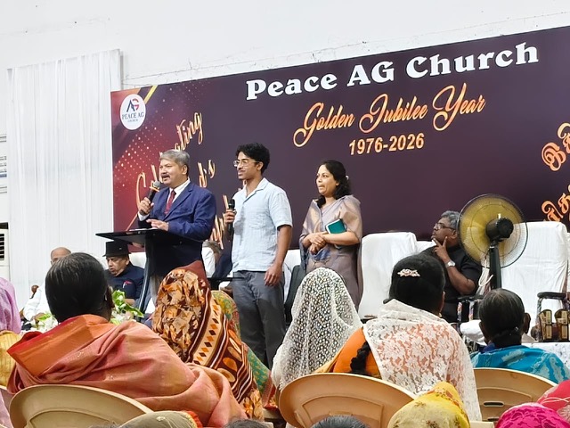 Leaders sharing at the Golden Jubilee service