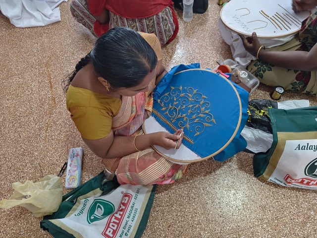 Hand embroidery at the women’s training class